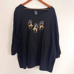 Penmans Woman Black W/Gold Deer Graphic Pullover T Shirt Top Size 4X